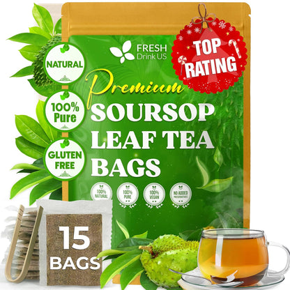 40 Premium Soursop Graviola Leaf Tea Bags, 100% Natural and Pure from Soursop Leaves, Handmade, Made With Natural Materials-Corn Fiber Tea Bag, Sugar/Caffeine/Gluten Free, Hoja Guanabana Tea by FreshDrinkUS - Natural and Premium Herbal Tea