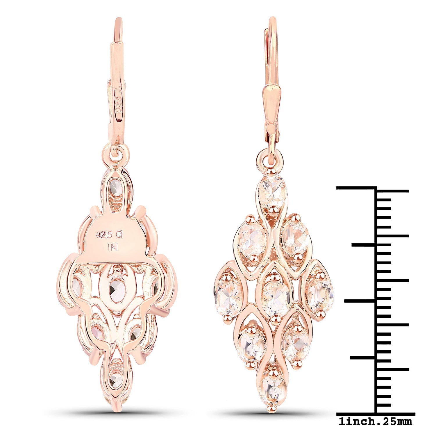 18K Rose Gold Plated 2.70 Carat Genuine Morganite .925 Sterling Silver Earrings  DestGlow