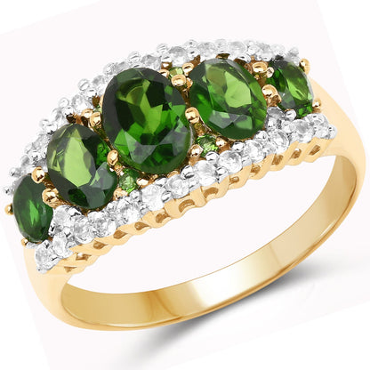 18K Yellow Gold Plated 2.70 Carat Genuine Chrome Diopside and White Topaz .925 Sterling Silver Ring by Bids.com