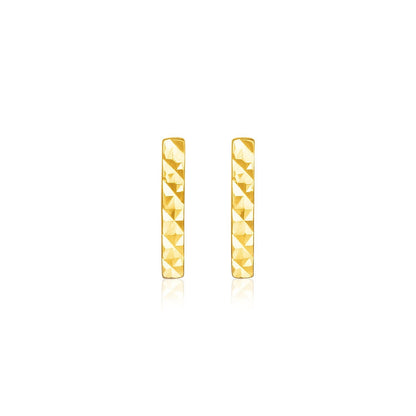 14k Yellow Gold Textured Bar Earrings  DestGlow