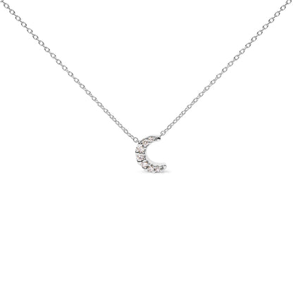 10K White Gold Diamond Accented Crescent Moon Shaped 18" Inch Pendant Necklace (H-I Color, I1-I2 Clarity) by Bids.com