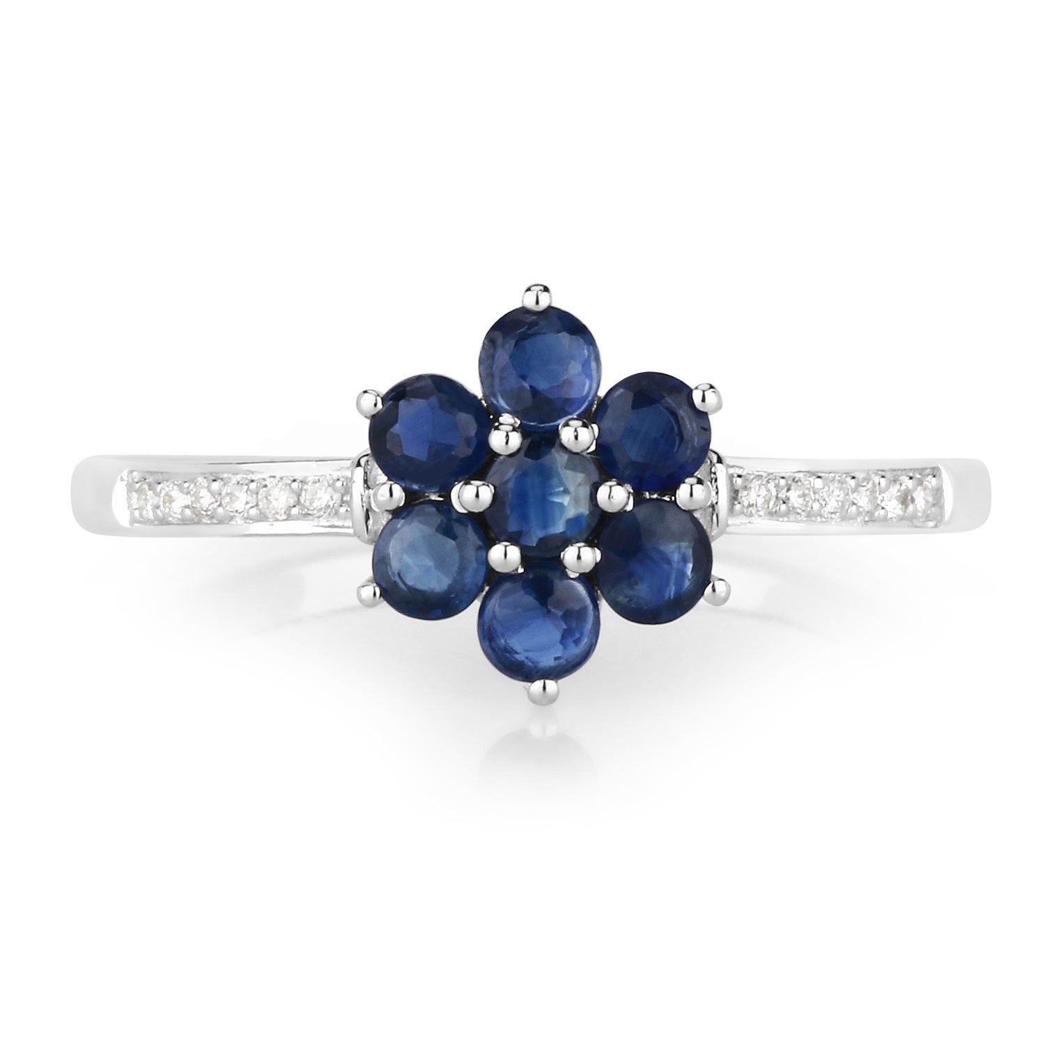 0.59 Carat Genuine Blue Sapphire and White Diamond 14K White Gold Ring  DestGlow