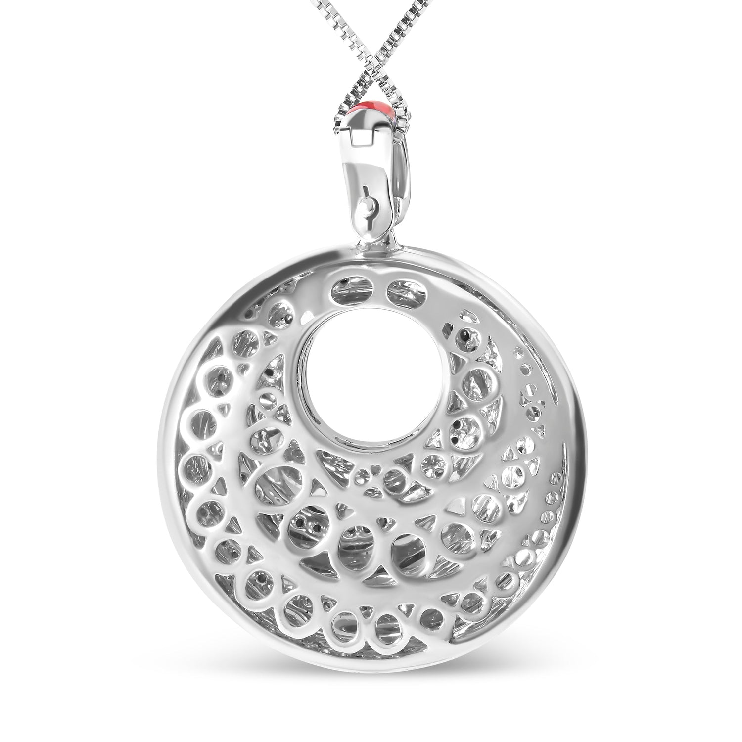 .925 Sterling Silver Red Enamel and 1/2 Diamond Endless Swirl Medallion 18" Pendant Necklace (F-G Color, VS1-VS2 Clarity) by Bids.com