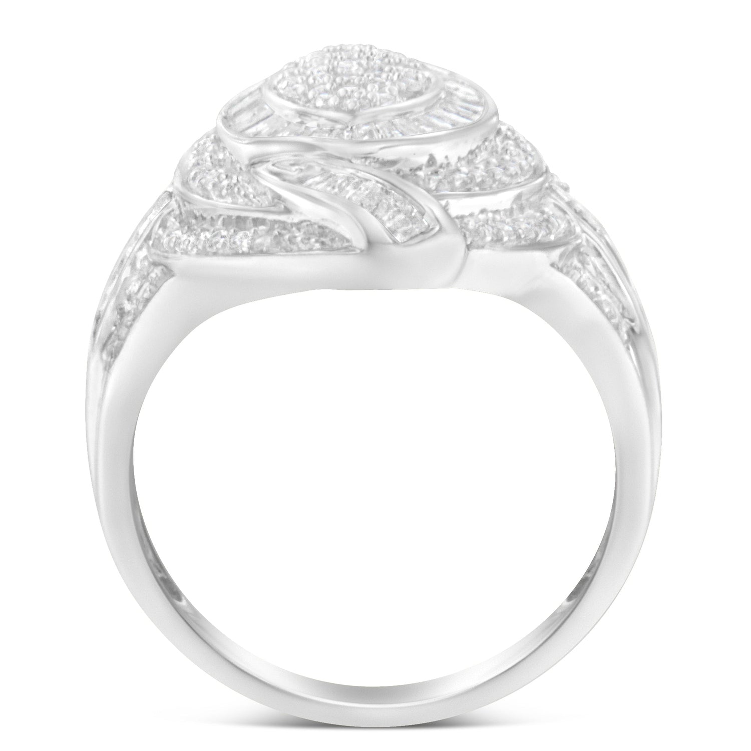 .925 Sterling Silver &amp; 1-1/8 Cttw Diamond Marquise Shaped Cluster Triple Halo Knot Cocktail Fashion Ring (I-J Color, I2-I3 Clarity) - Size 6 by Bids.com
