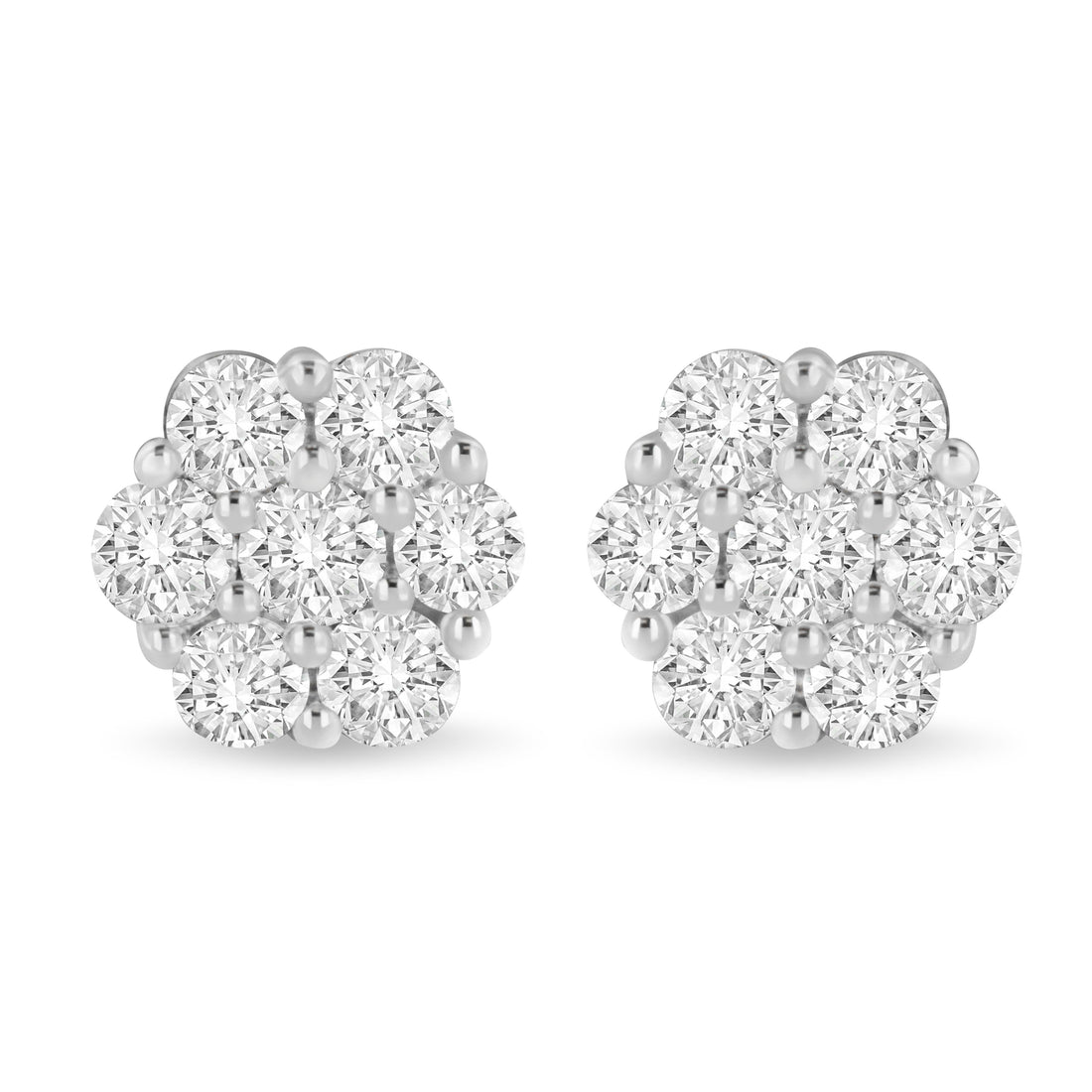 14K White Gold 3 cttw Prong Set Round-Cut Diamond Floral Cluster Stud Earring (I-J Color, SI1-SI2 Clarity) by Bids.com