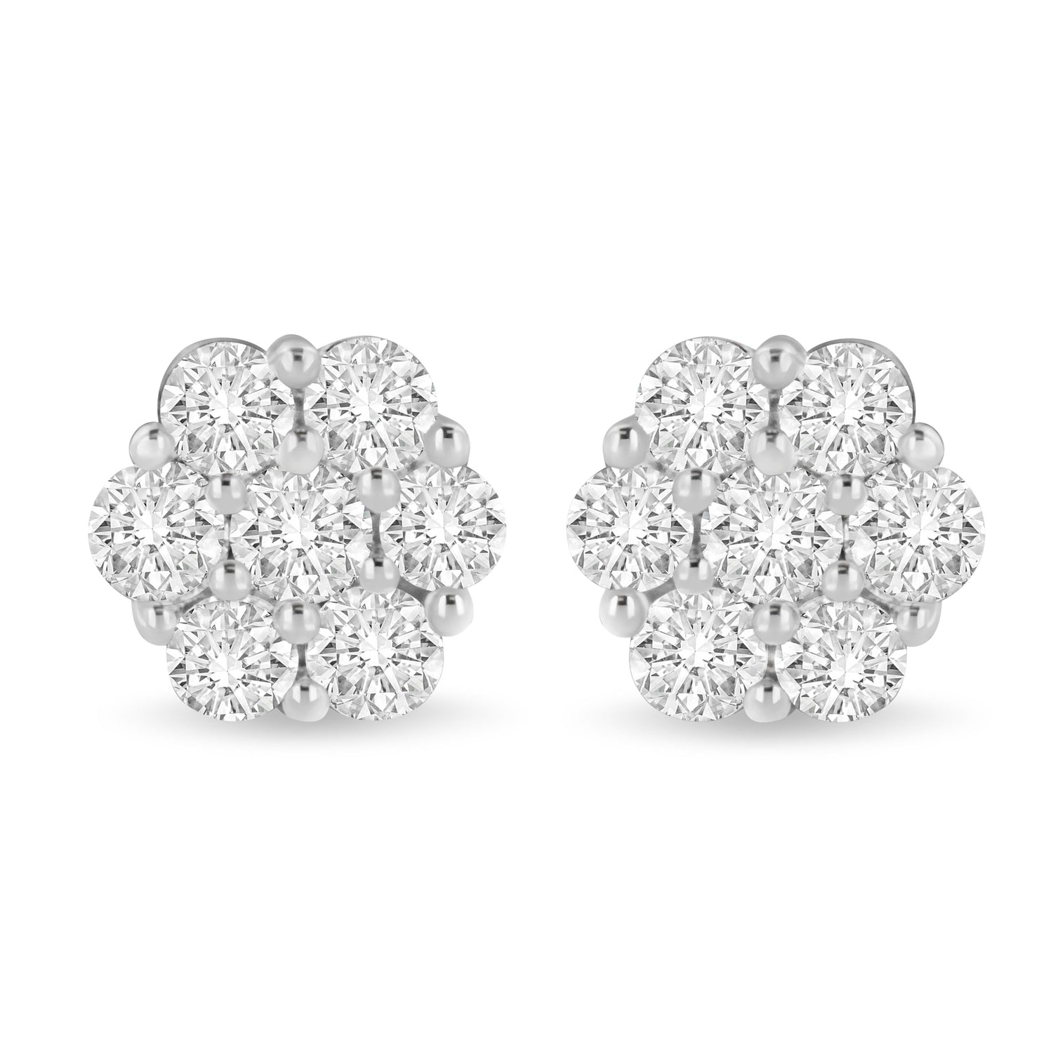 14K White Gold 3 cttw Prong Set Round-Cut Diamond Floral Cluster Stud Earring (I-J Color, SI1-SI2 Clarity) by Bids.com