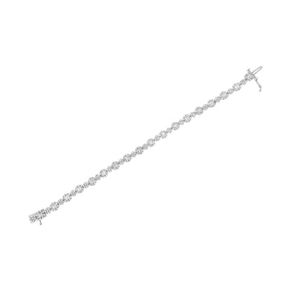 10K White Gold 4.0 cttw Brilliant Round-cut and Baguette Diamond Floral Cluster Link Bracelet (I-J Clarity, I1-I2 Color) - Size 7" 