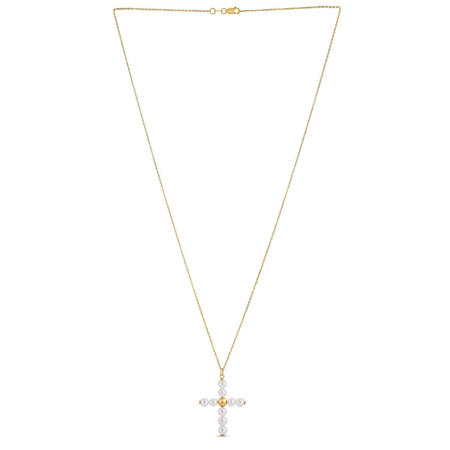 14k Yellow Gold Pearl Cross Pendant by Bids.com