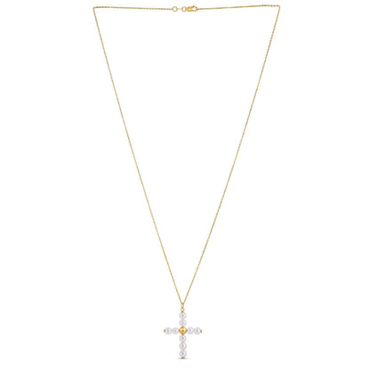 14k Yellow Gold Pearl Cross Pendant by Bids.com