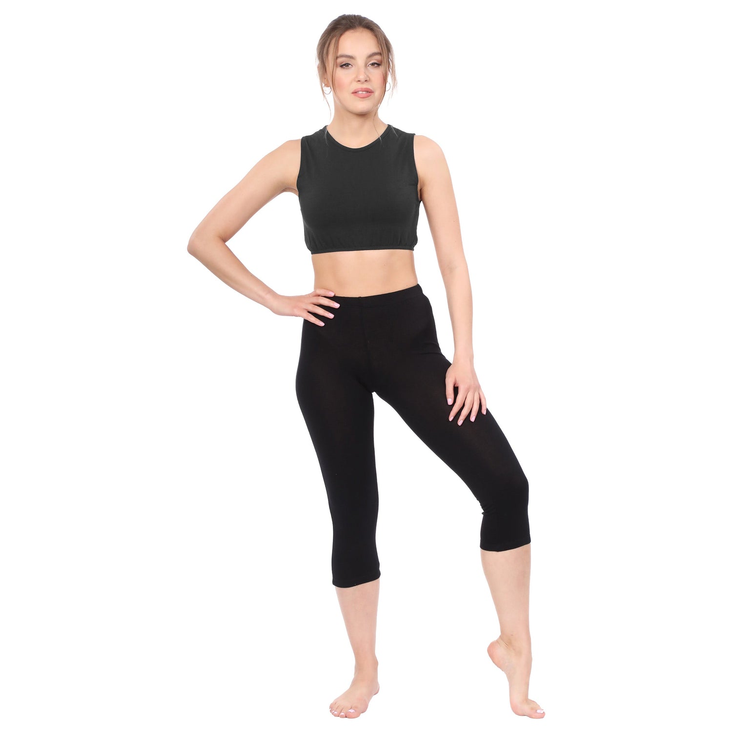 Modest Neck Cropped Layering Shell - Cotton Spandex Sleeveless Tank by Kosher Casual USA