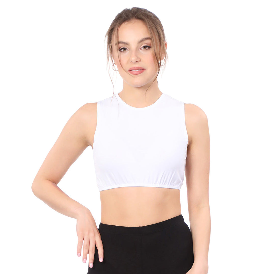 Modest Neck Cropped Layering Shell - Cotton Spandex Sleeveless Tank by Kosher Casual USA