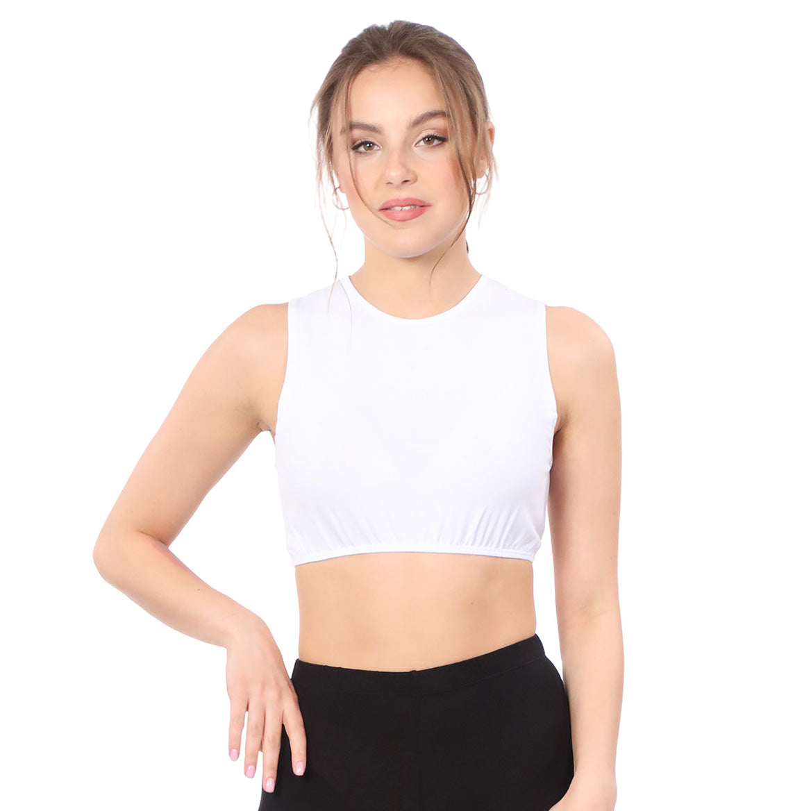 Modest Neck Cropped Layering Shell - Cotton Spandex Sleeveless Tank by Kosher Casual USA