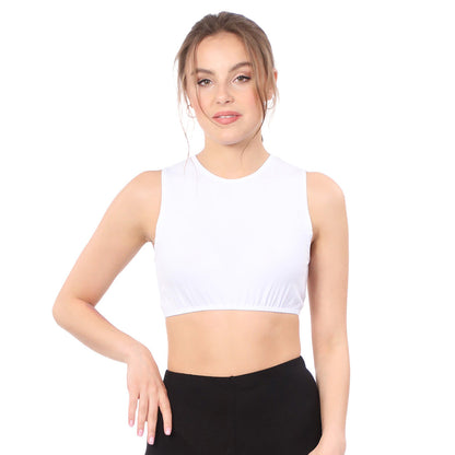 Modest Neck Cropped Layering Shell - Cotton Spandex Sleeveless Tank by Kosher Casual USA