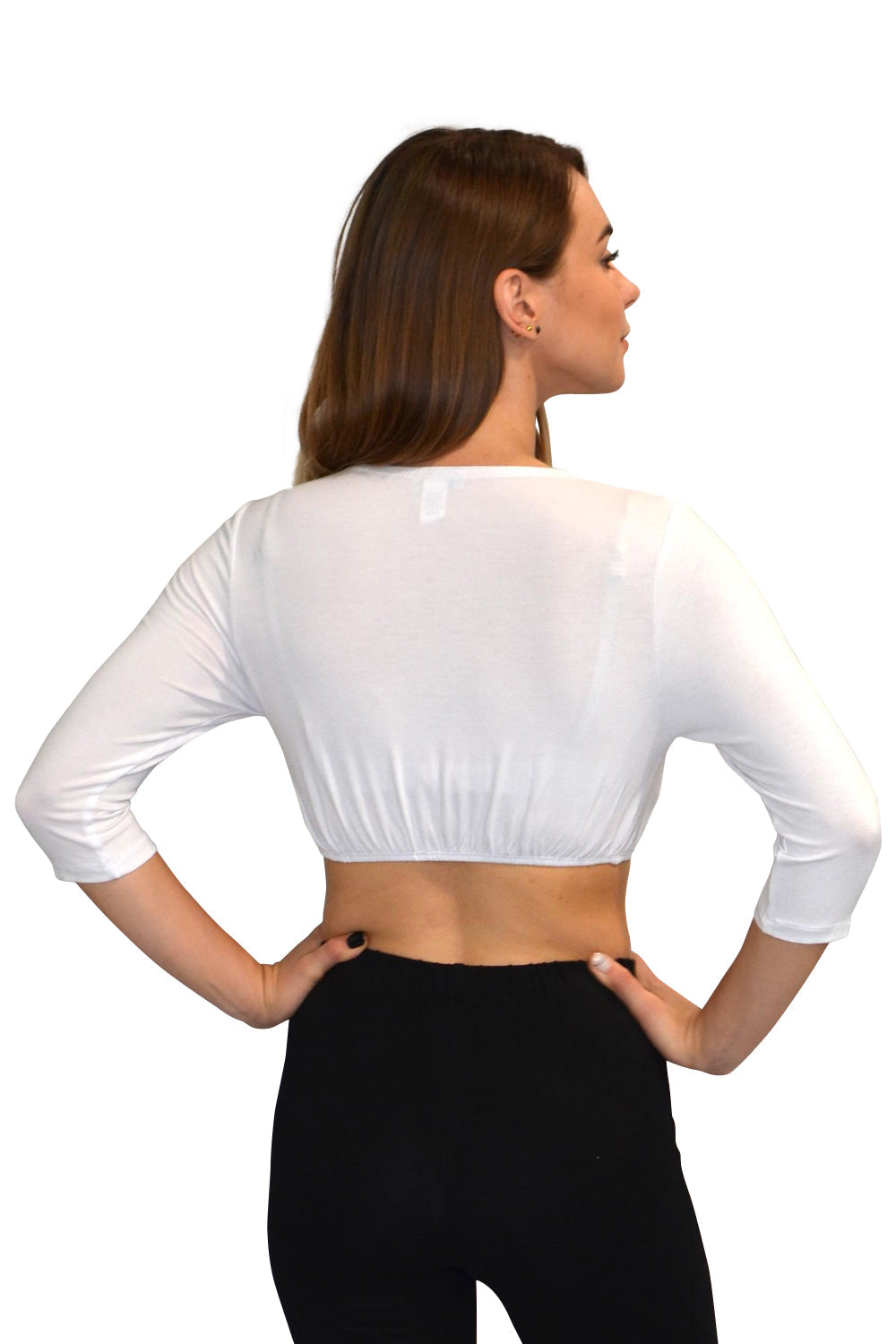 3/4 Sleeve Cropped Layering Shell in Viscose Spandex - Women&