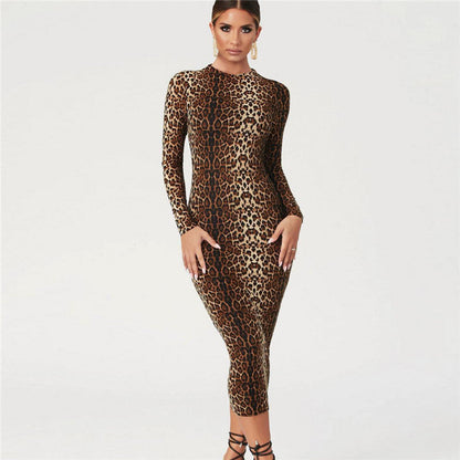 Autumn Winter Women Clothing Leopard Print Long Sleeve Sexy Slim Dress by Ragazza