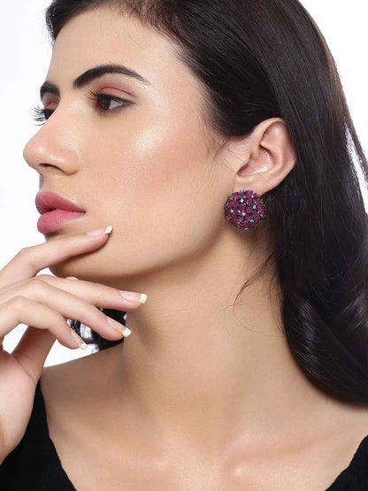 Shoshaa Maroon &amp; Gunmetal-Toned Circular Studs