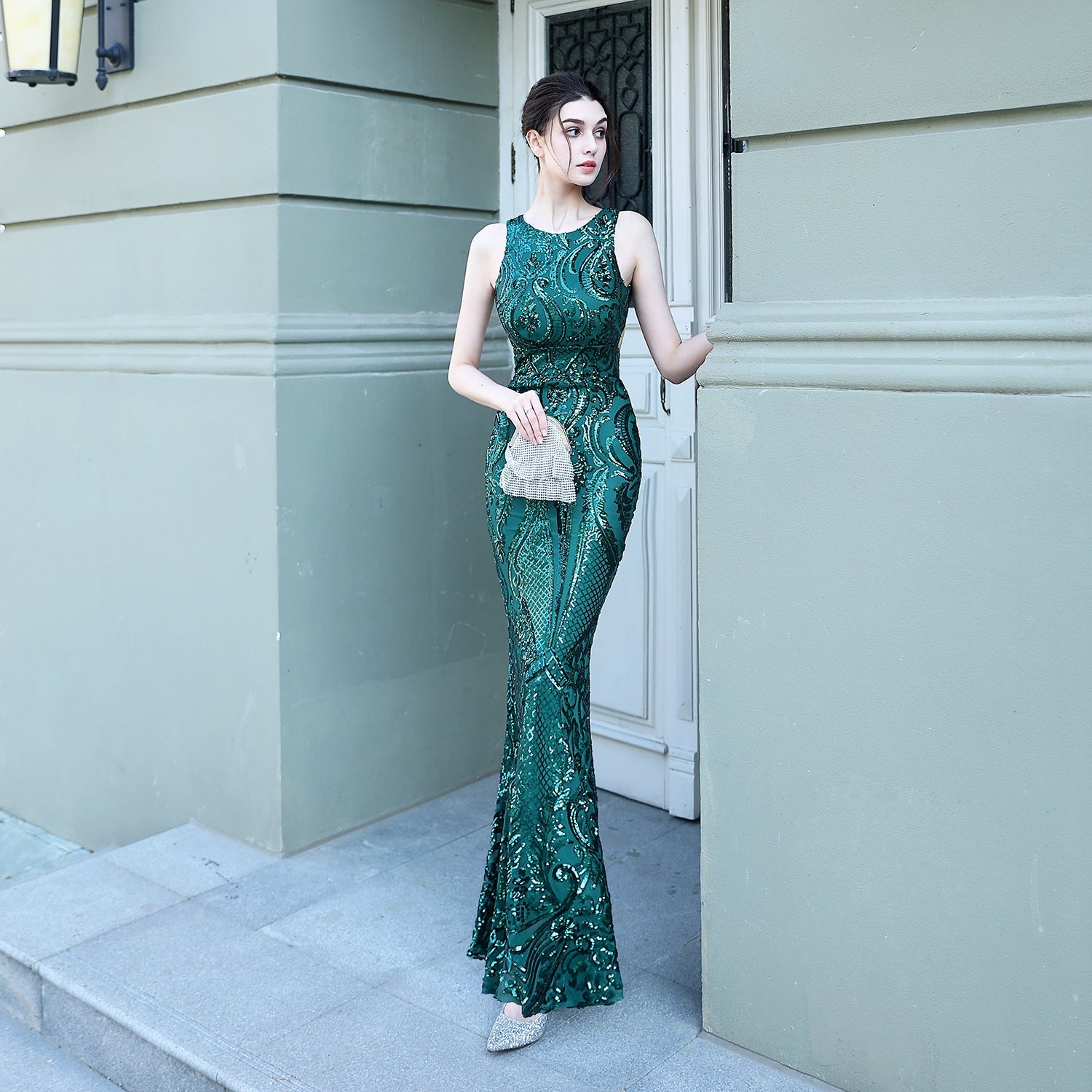 Sequined Fishtail Long Evening Dress Car Model Exhibition Performance Banquet Etiquette Dress by Ragazza