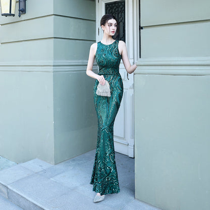 Sequined Fishtail Long Evening Dress Car Model Exhibition Performance Banquet Etiquette Dress by Ragazza