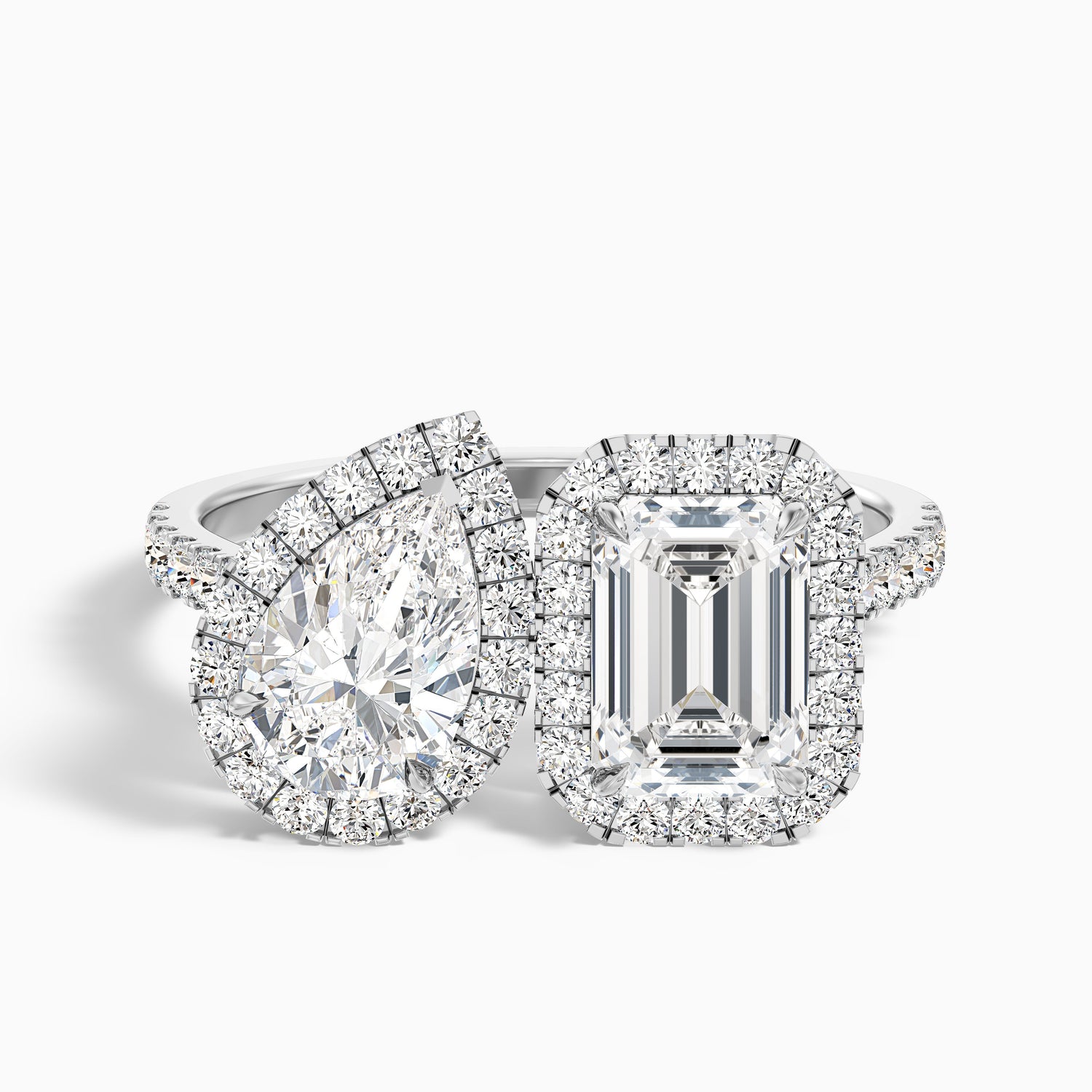 Ayana Toi Et Moi Halo Ring in 925 Sterling Silver With Pear and Emerald Lab Grown Diamond (3.5 Ct. Tw.)