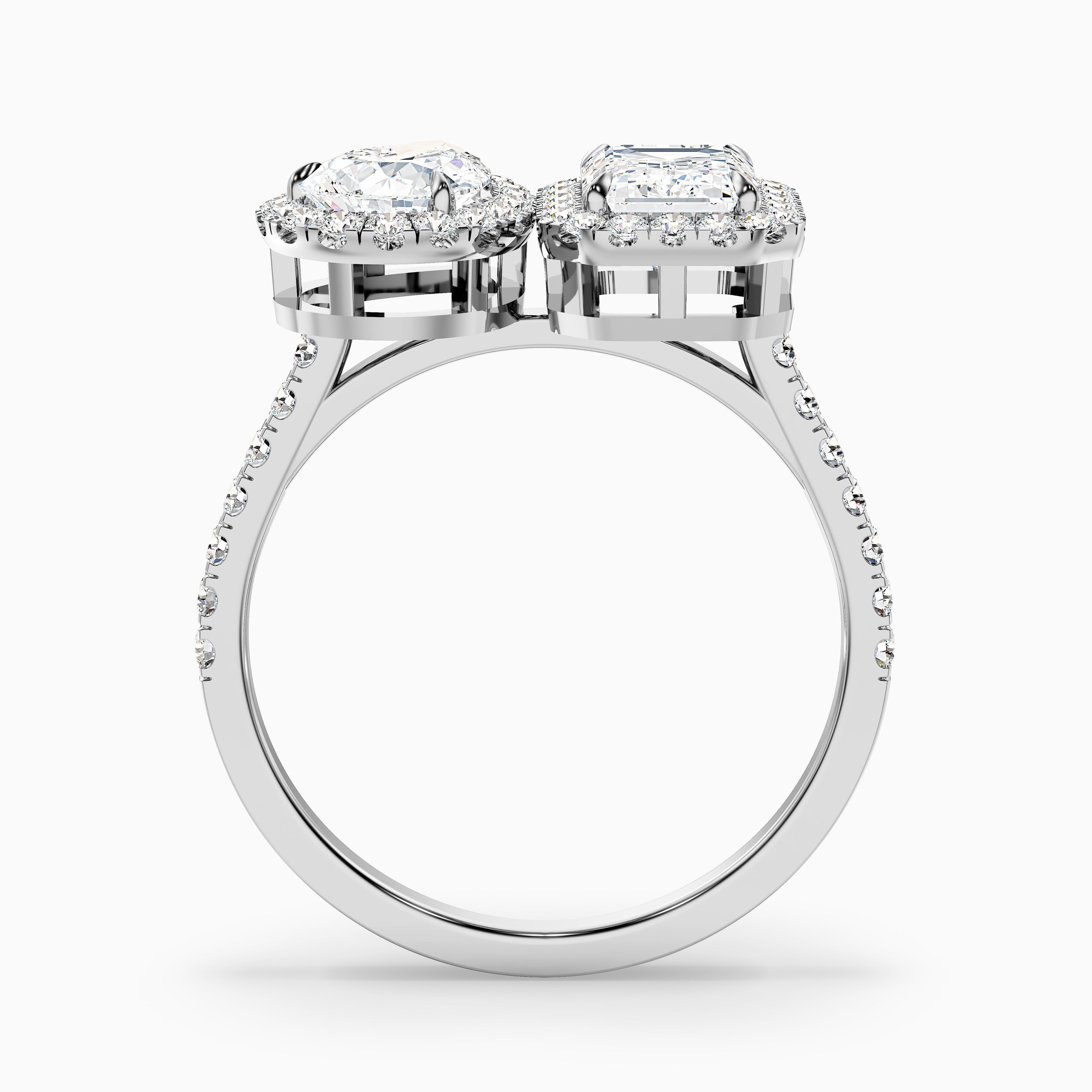 Kaley Toi Et Moi Halo Ring With Pear and Emerald Moissanite Diamond in 10k Rose Gold (4 Ct. Tw.)