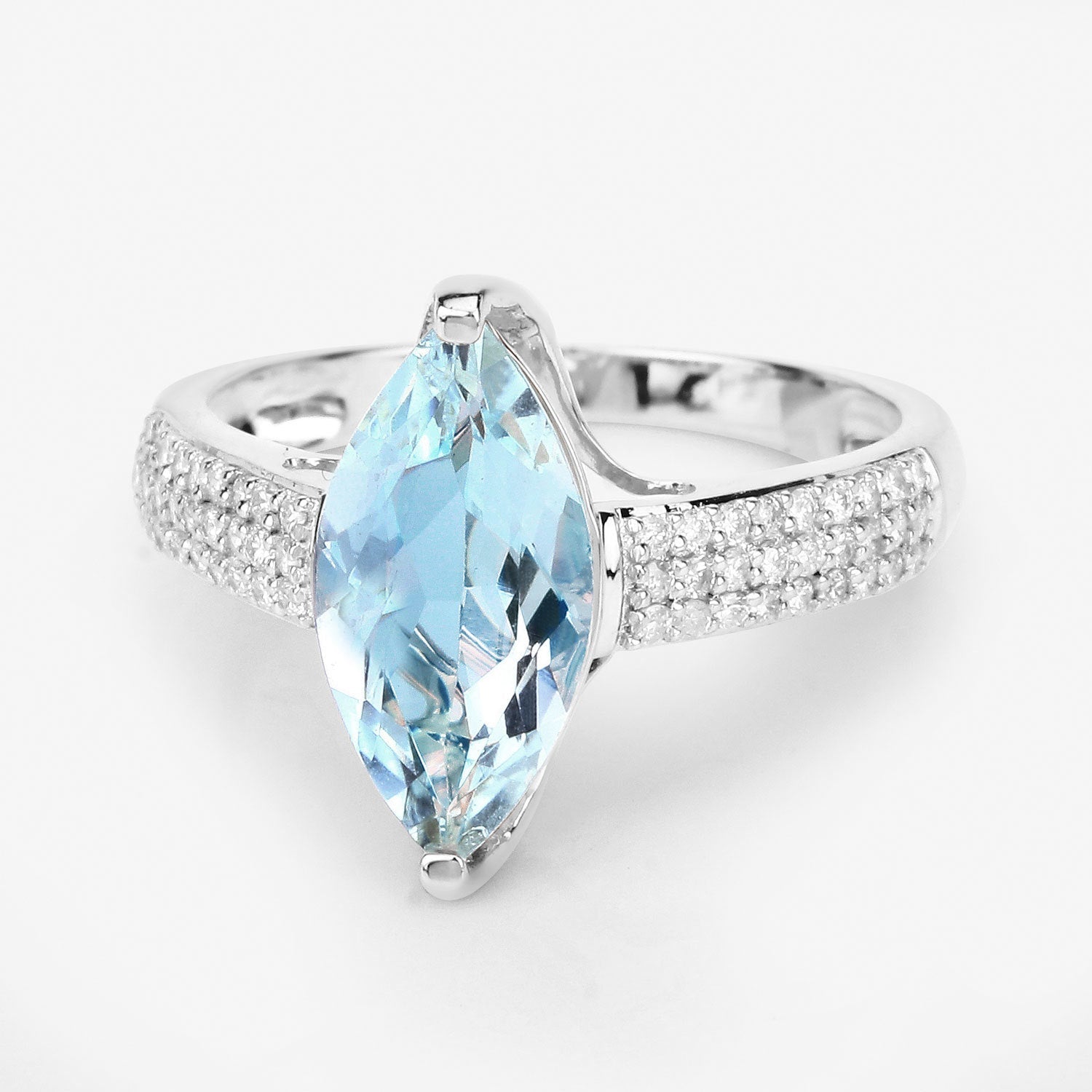 2.09 Carat Genuine Aquamarine and White Diamond 14K White Gold Ring by Bids.com