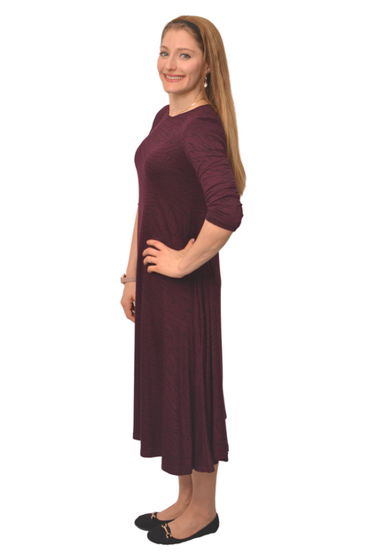 Mid-Calf 3/4 Sleeve Swing Dress with Pockets by Kosher Casual USA