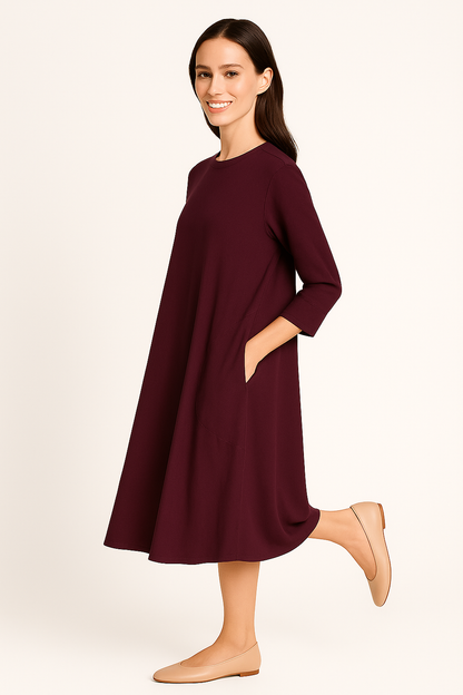 Relaxed Fit Modest 3/4 Sleeve Knee-Length Dress with Pockets by Kosher Casual USA