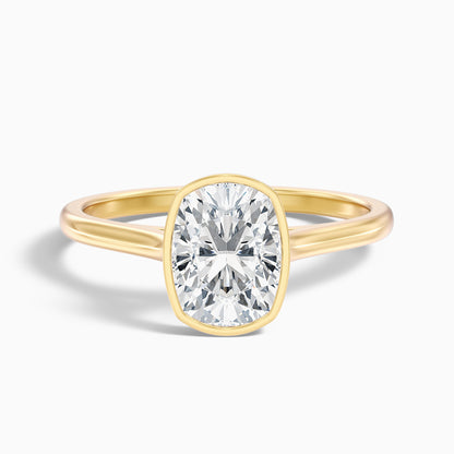 Angie 1.5 Carat Elongated Cushion Cut Bezel Set Moissanite Diamond Ring in 14k Yellow Gold