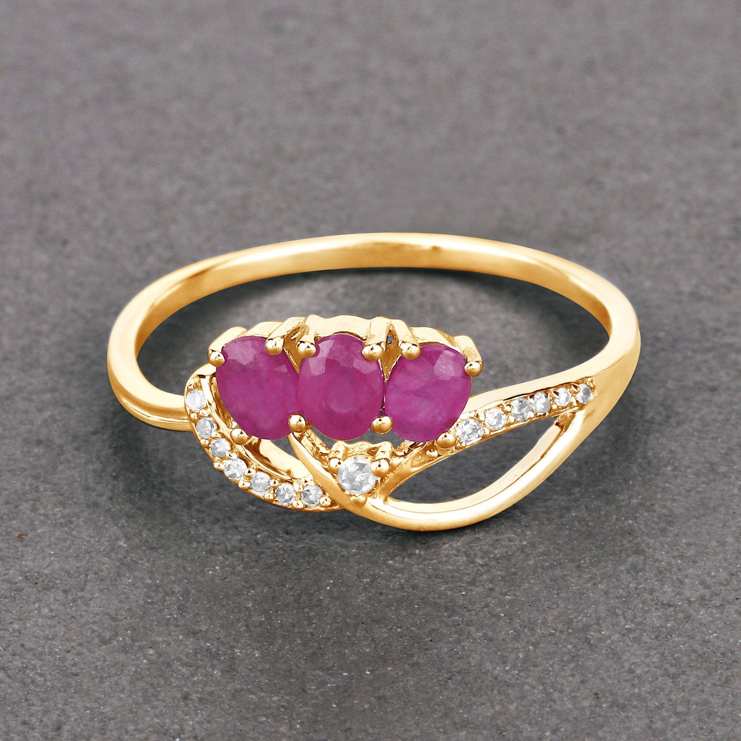 0.71 Carat Genuine Ruby and White Diamond 14K Yellow Gold Ring by Bids.com