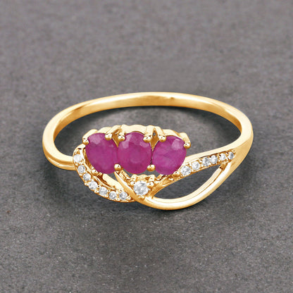 0.71 Carat Genuine Ruby and White Diamond 14K Yellow Gold Ring by Bids.com