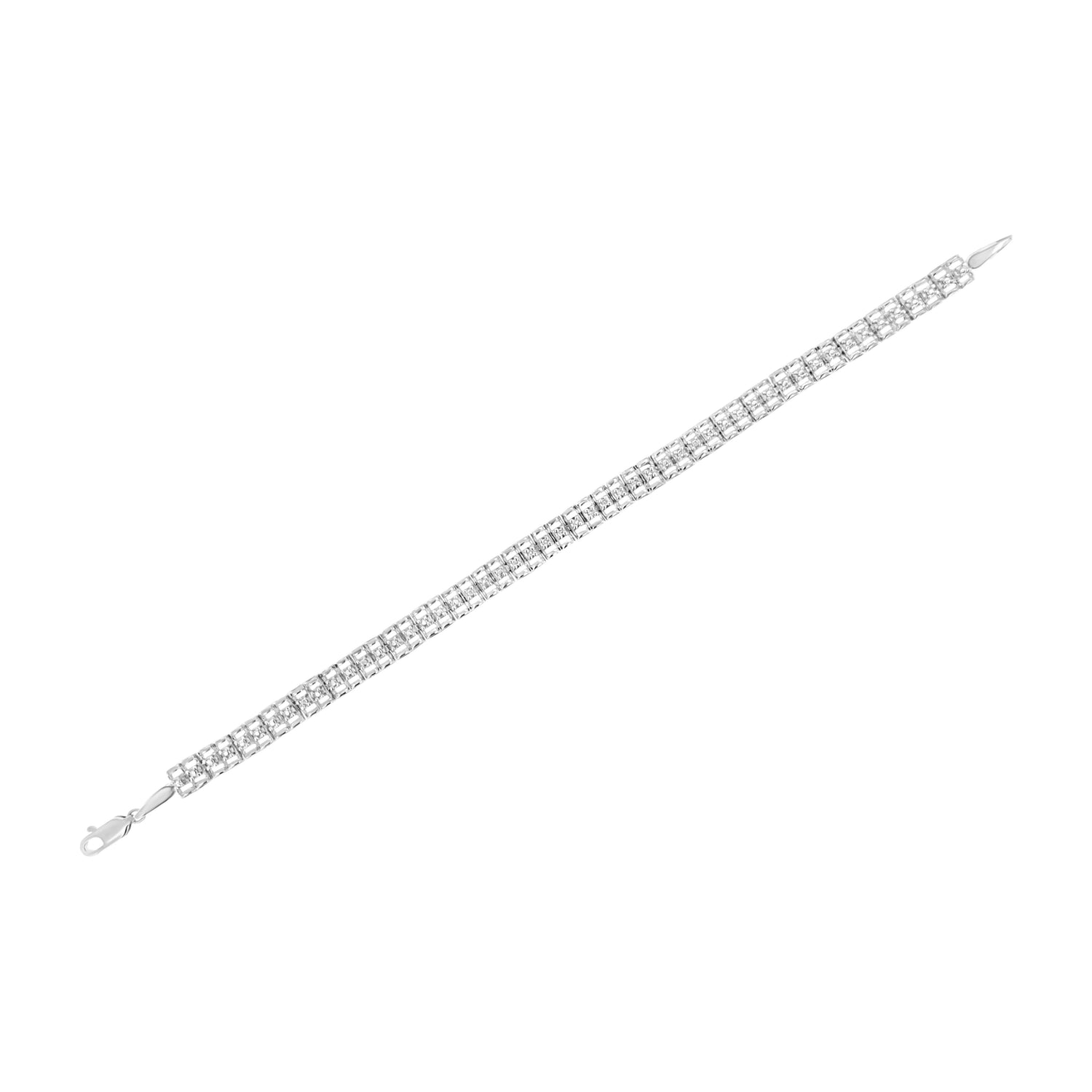 .925 Sterling Silver 1/10 Cttw Diamond Double-Link 7" Rolex Tennis Bracelet (I-J Color, I3 Clarity)  DestGlow