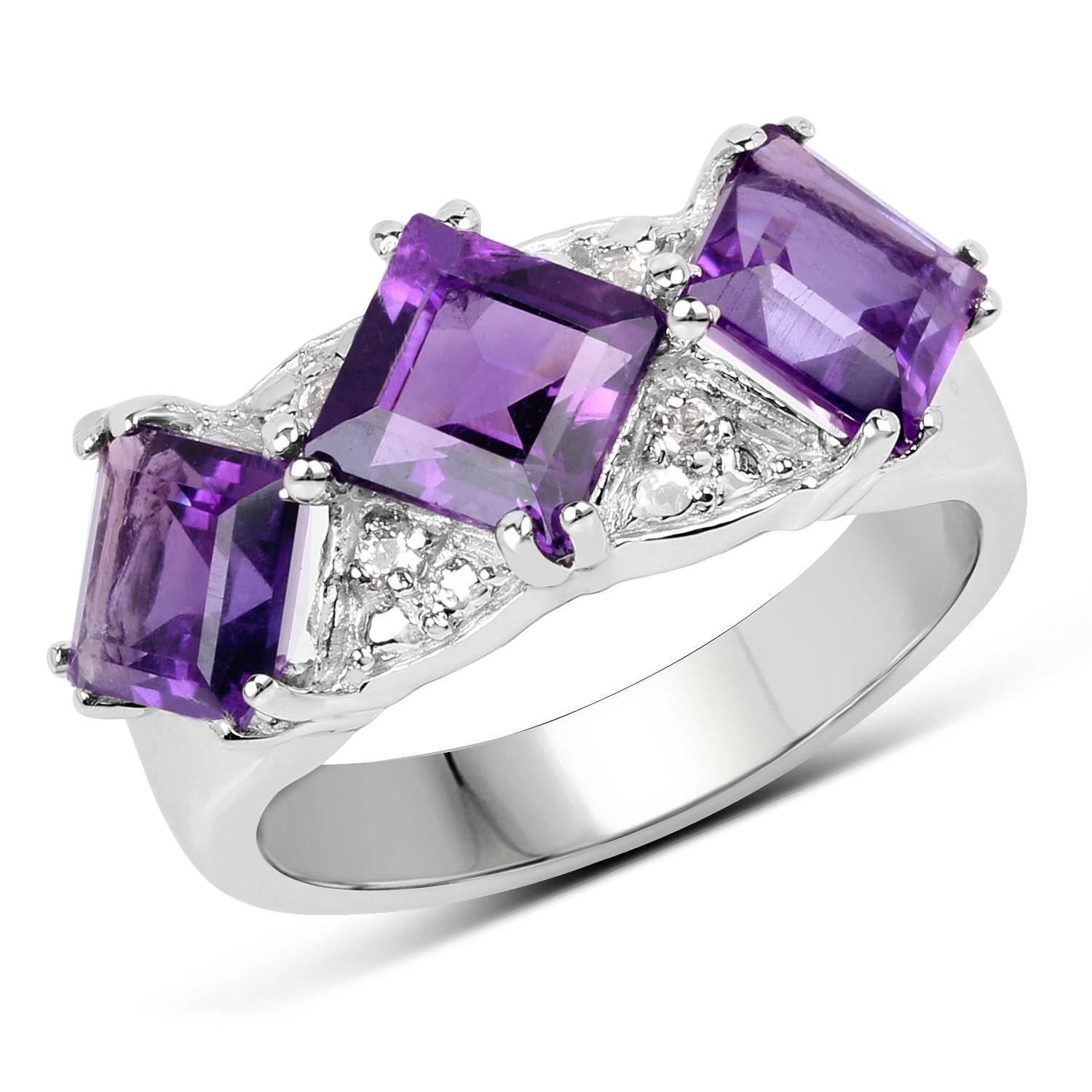 3.09 Carat Genuine Amethyst and White Topaz .925 Sterling Silver Ring by Bids.com