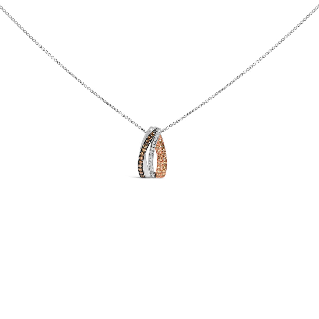 Tri Tone Sterling Silver 1/2 Cttw White and Brown Diamond Pendant Necklace - DestGlow