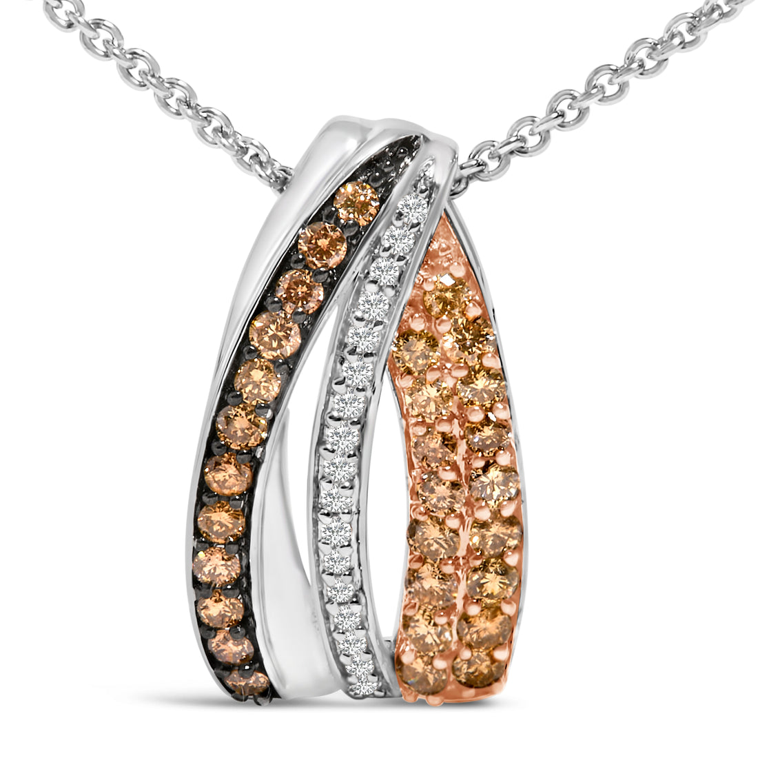 Tri Tone Sterling Silver 1/2 Cttw White and Brown Diamond Pendant Necklace - DestGlow
