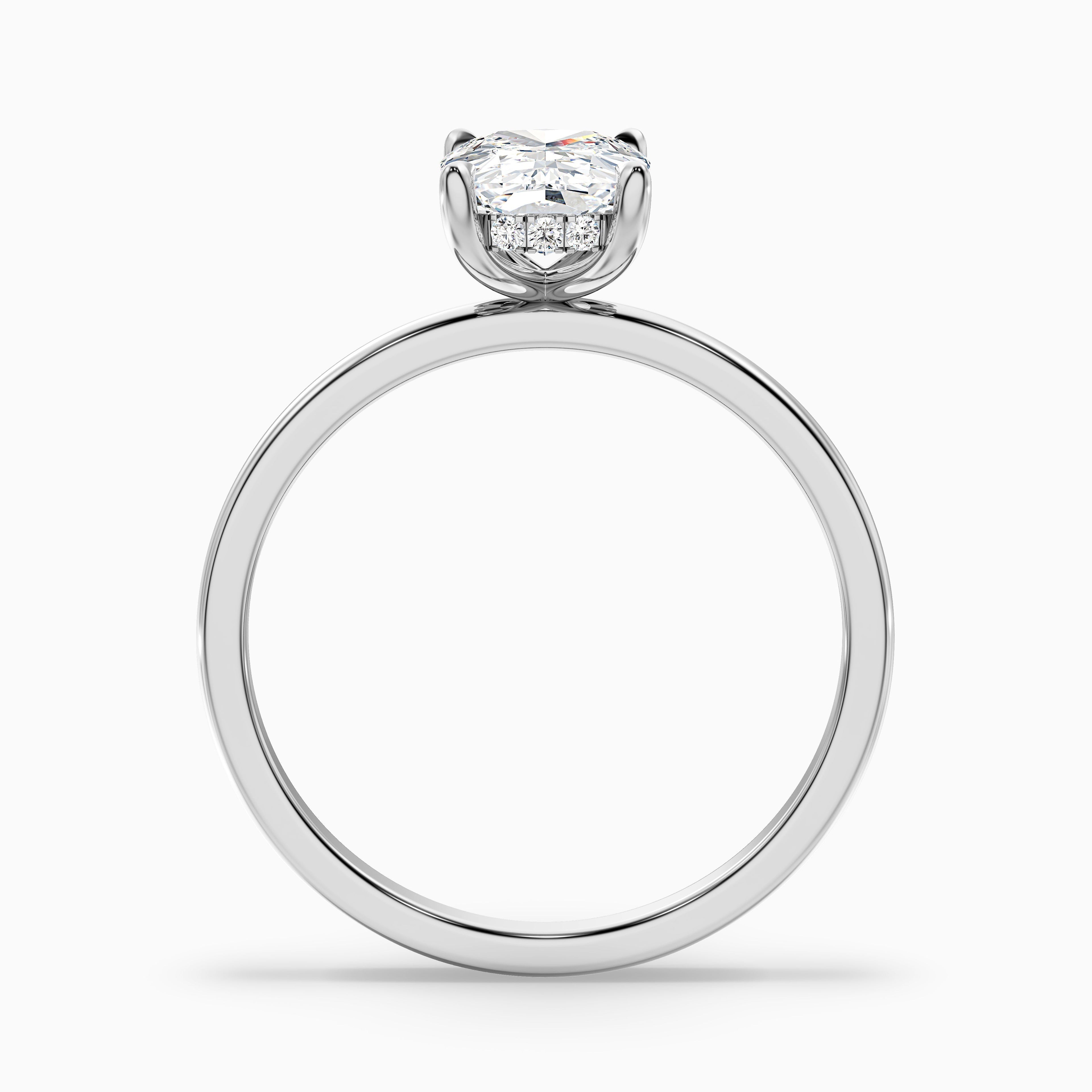 Lynda 1 Carat Elongated Cushion Cut Hidden Halo Moissanite Diamond Ring in 18k White Gold