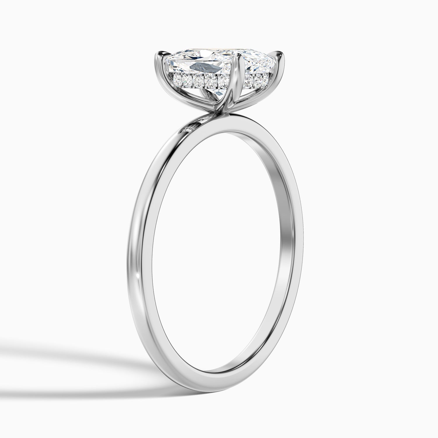 Lynda 2 Carat Elongated Cushion Cut Hidden Halo Lab Grown Diamond Ring in 18k White Gold