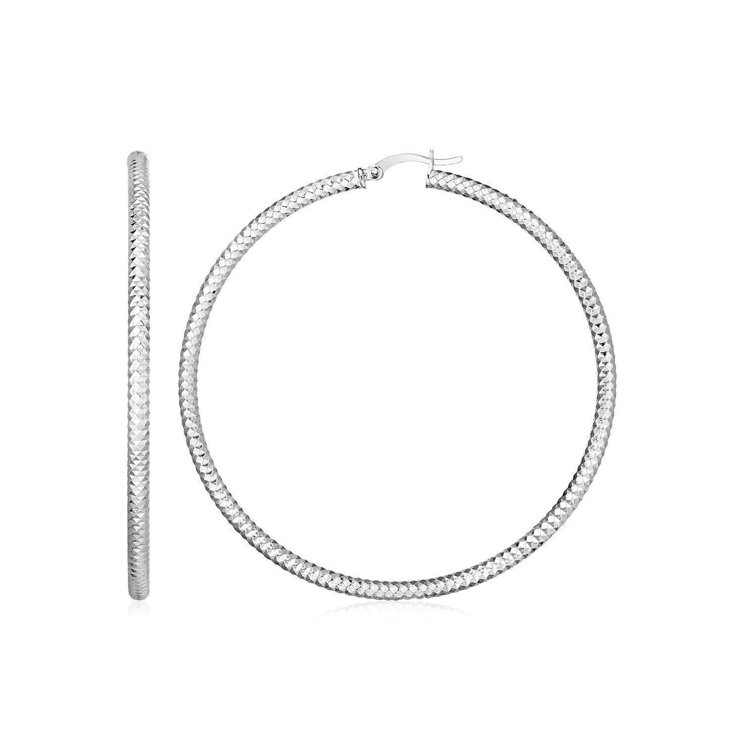 Sterling Silver Large Hoop Earrings with Braid Texture by Bids.com