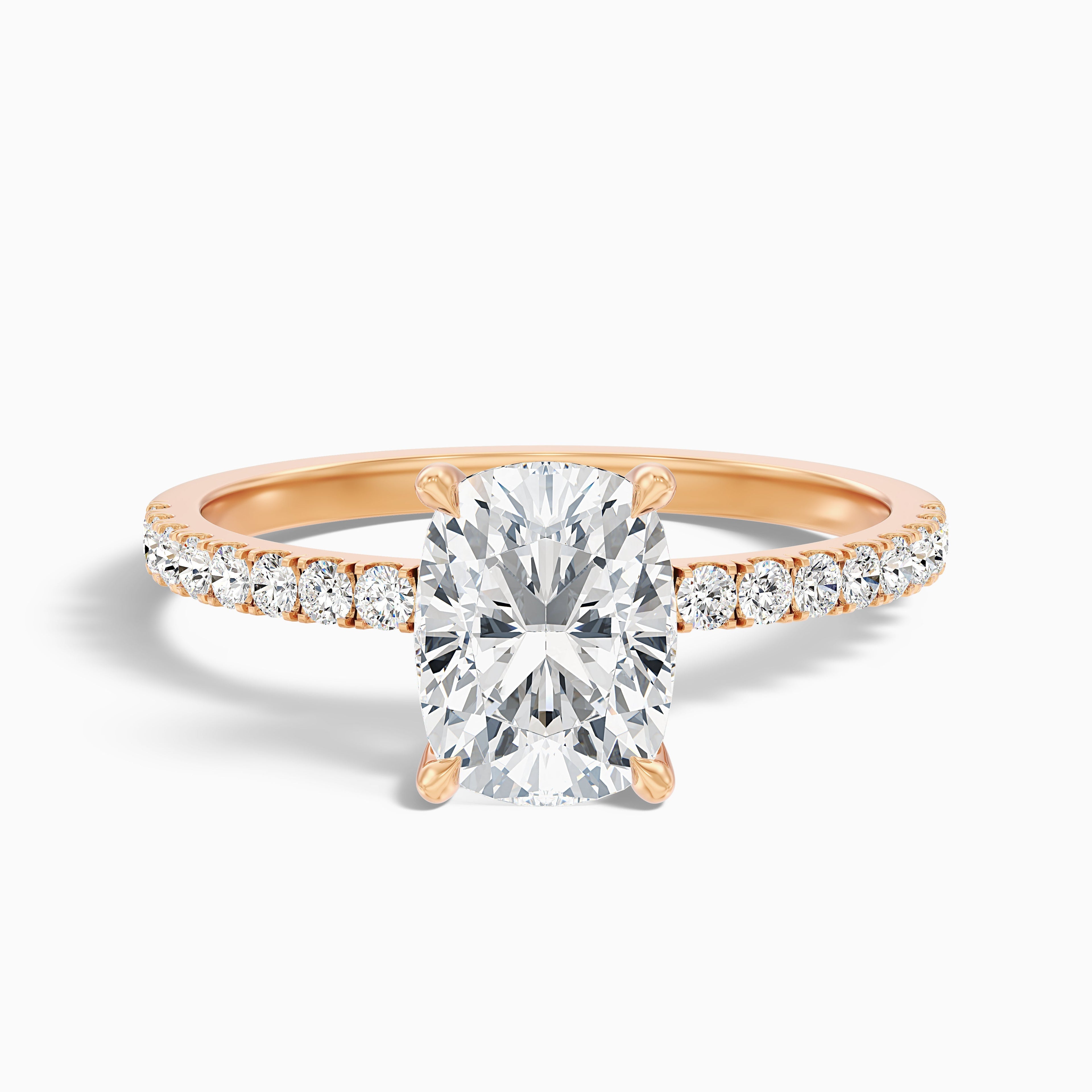 Holly 2.5 Carat Elongated Cushion Cut Hidden Halo Pave Moissanite Diamond Ring in 10k Rose Gold