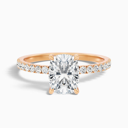 Holly 3.5 Carat Elongated Cushion Cut Hidden Halo Pave Lab Grown Diamond Ring in 14k Rose Gold