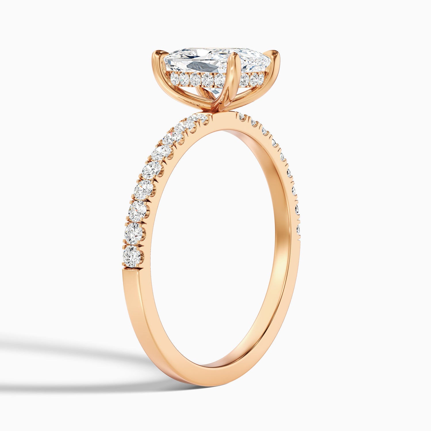 Holly 1.5 Carat Elongated Cushion Cut Hidden Halo Pave Moissanite Diamond Ring in 14k Rose Gold