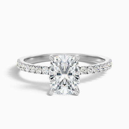 Holly 2 Carat Elongated Cushion Cut Hidden Halo Pave Moissanite Diamond Ring in 10k White Gold