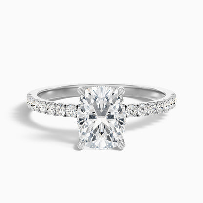 Holly 5 Carat Elongated Cushion Cut Hidden Halo Pave Moissanite Diamond Ring in 925 Sterling Silver