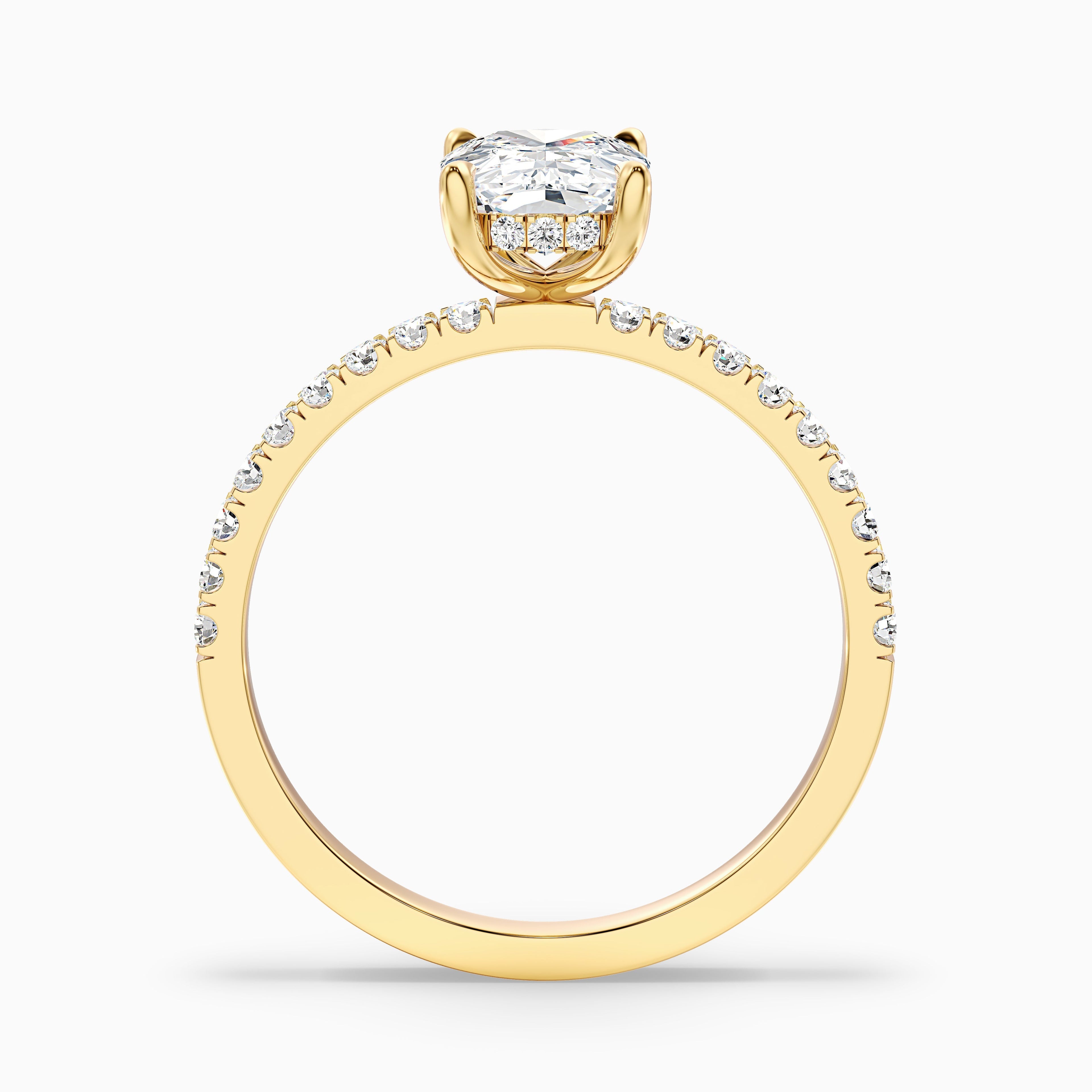 Holly 4.5 Carat Elongated Cushion Cut Hidden Halo Pave Lab Grown Diamond Ring in 14k Yellow Gold