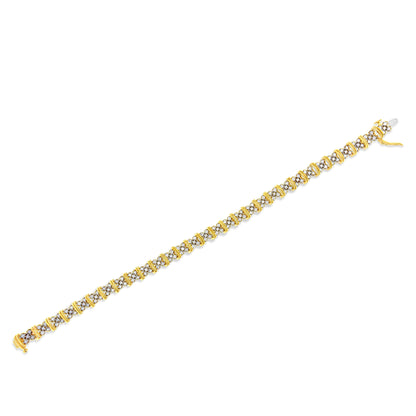 10K Yellow Gold Plated .925 Sterling Silver 2.0 Cttw Round Diamond Cluster "X" Shaped Link Bracelet (H-I Color, I3 Clarity) - 7" by Bids.com