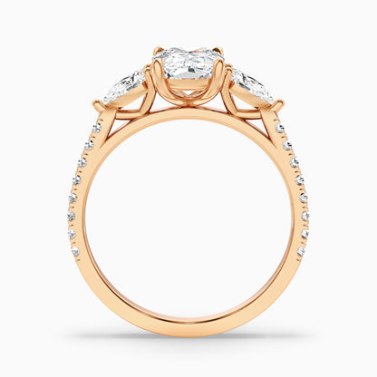 Ivana 2.5 Carat Three Stone Pave Ring with Pear Side Stones and an Elongated Cushion Moissanite Diamond in 925 Sterling Silver