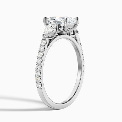 Ivana 5 Carat Three Stone Pave Ring with Pear Side Stones and an Elongated Cushion Moissanite Diamond in 10k Yellow Gold