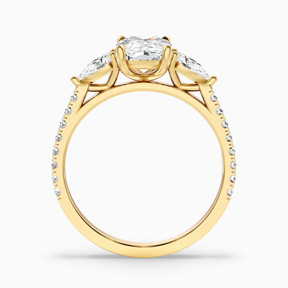 Ivana 5.5 Carat Three Stone Pave Ring with Pear Side Stones and an Elongated Cushion Moissanite Diamond in 14k Rose Gold