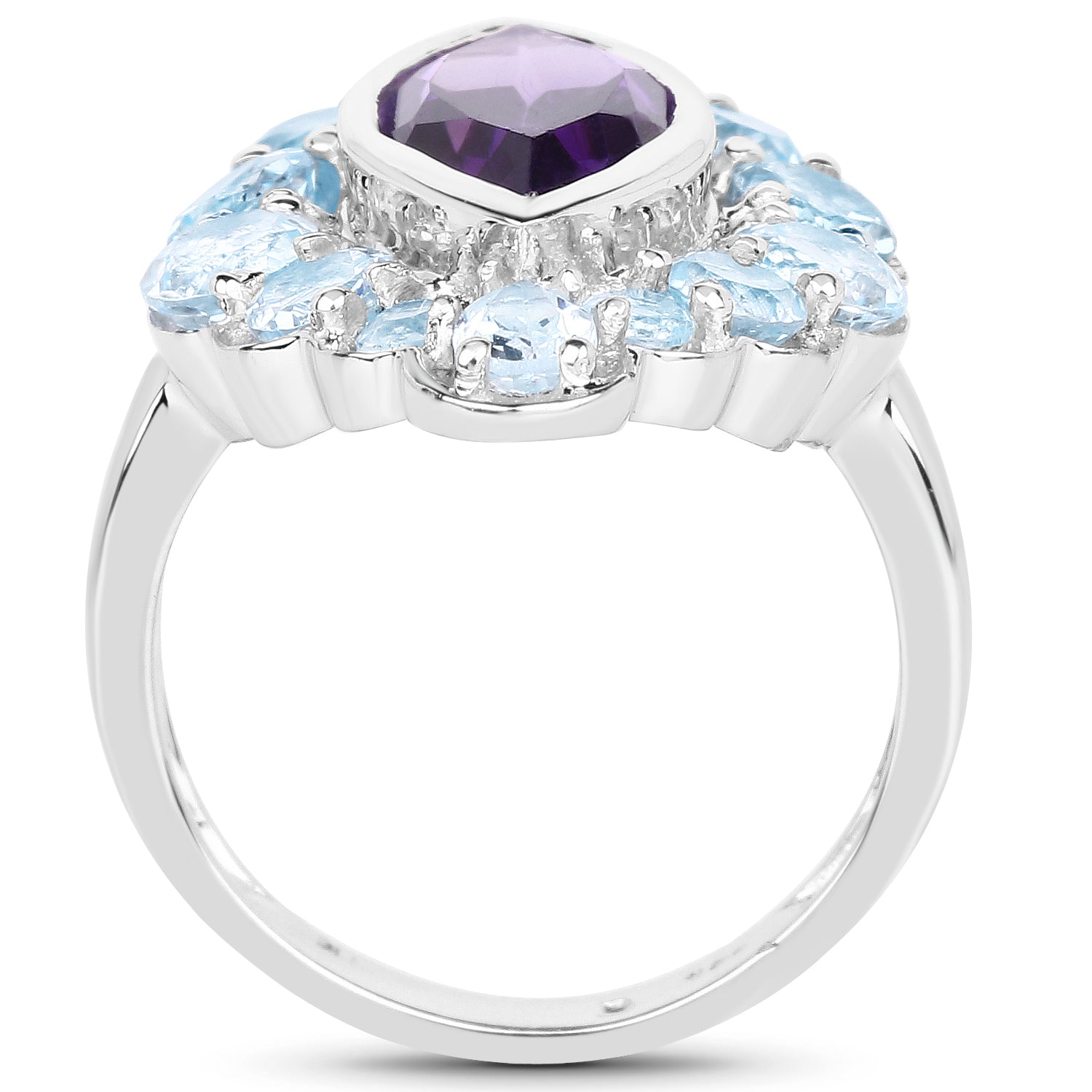 5.30 Carat Genuine Amethyst and Blue Topaz .925 Sterling Silver Ring by Bids.com