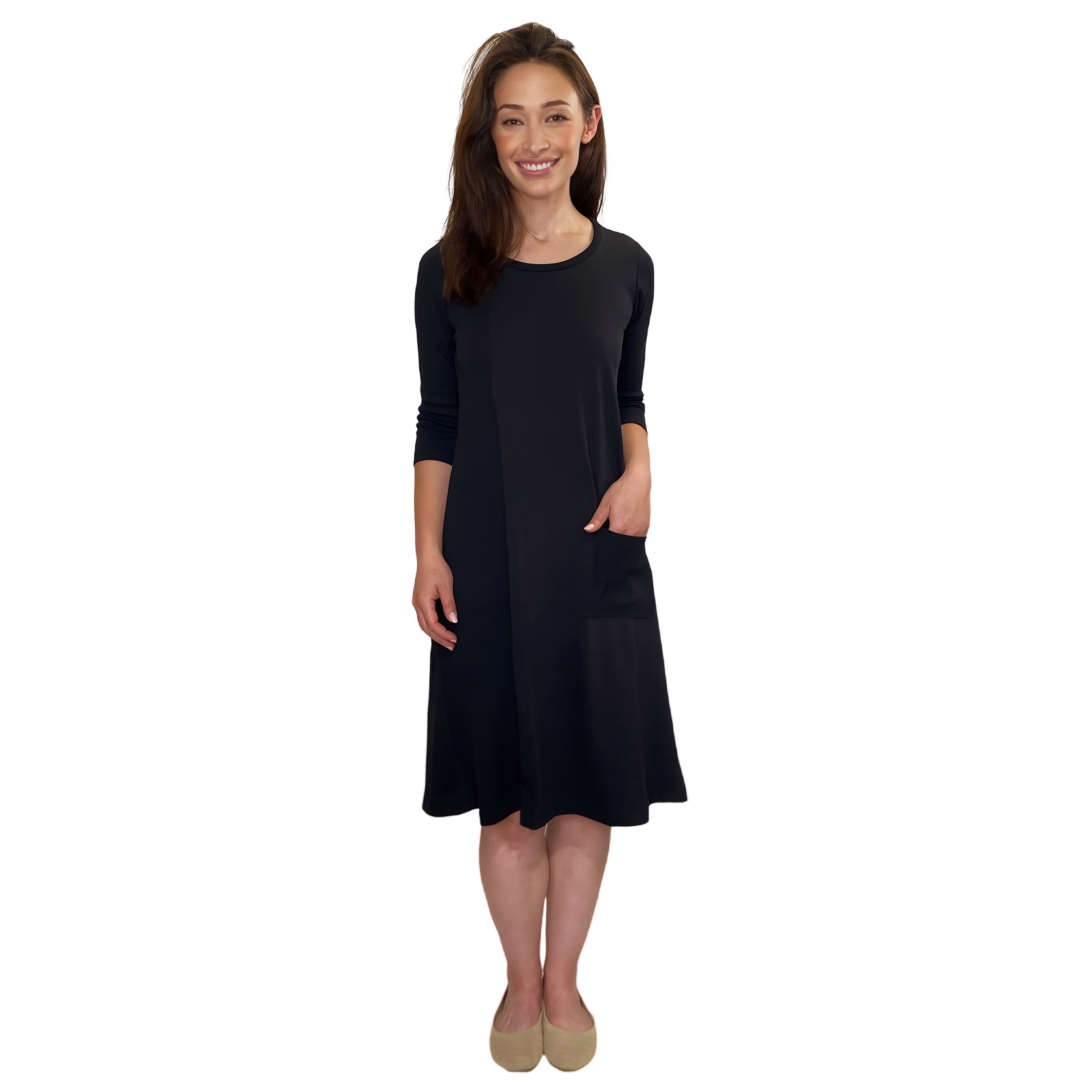 Classic 100% Cotton A-Line Dress with 3/4 Sleeves by Kosher Casual USA