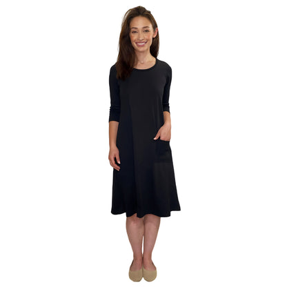 Classic 100% Cotton A-Line Dress with 3/4 Sleeves by Kosher Casual USA